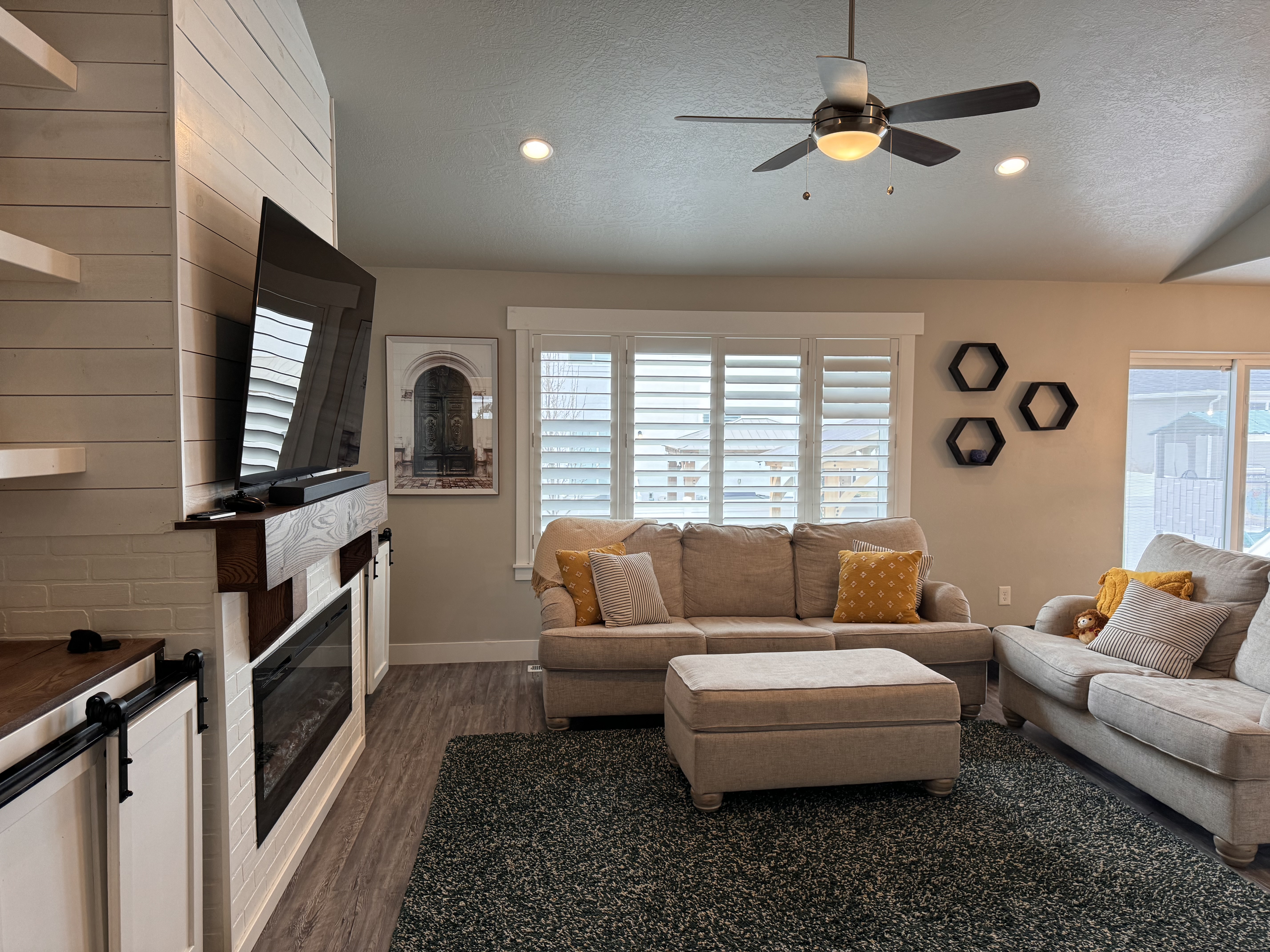 Living room with plantation shutters